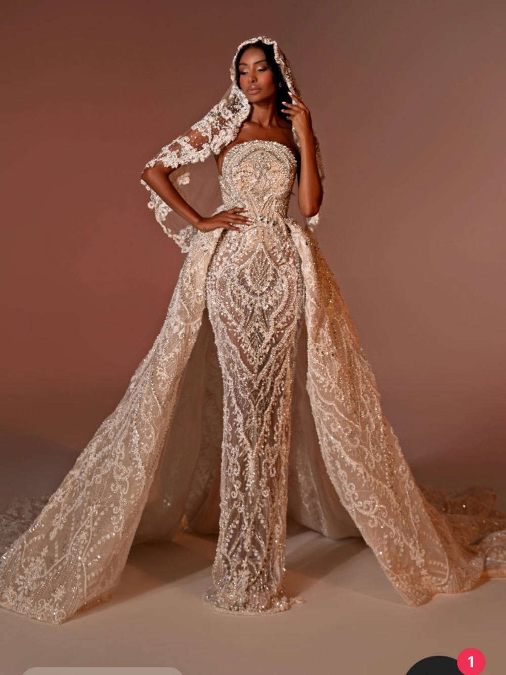 Crystal corset of Bridal Dress with Veil